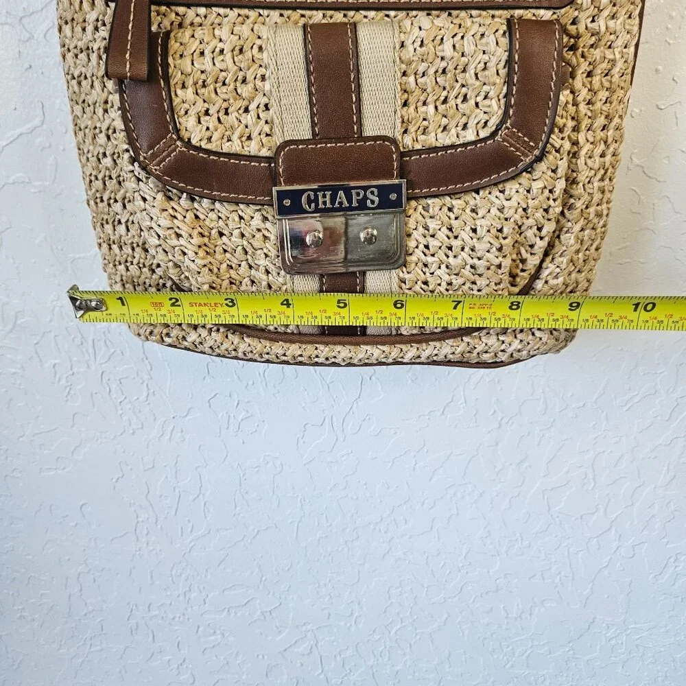 Chaps Straw & Faux Leather Crossbody Bag satchel purse Boho Cottage core Hippie - Picture 11 of 16